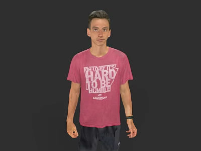 Man in Pink T shirt with Hard Work Slogan Standing in Sportswear 3d model