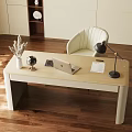 Modern Wooden Desk With White Chair Laptop Globe Desk Lamp Notebook And Dried Flowers Vase