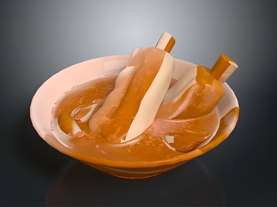 White Household Bowl With Orange Popsicles And Liquid On Dark Background 3d model