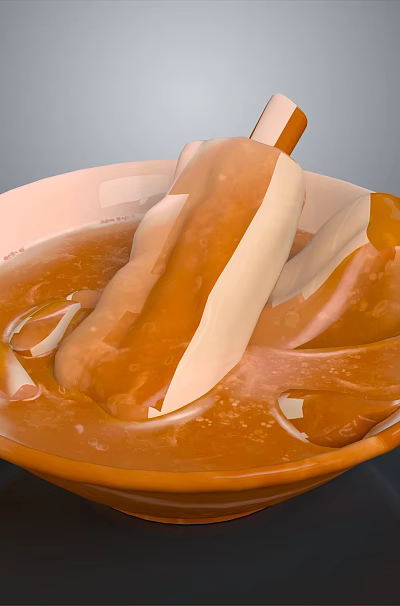 White Household Bowl With Orange Popsicles And Liquid On Dark Background 3d model