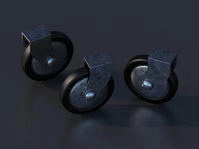 Sturdy Black Caster Wheels with Steel Brackets for Smooth Rolling 3d model