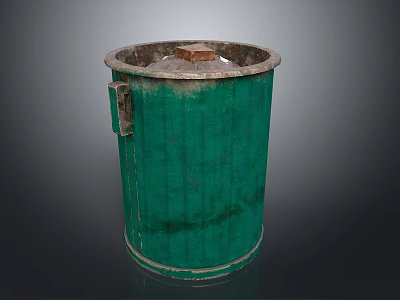 Green Striped Metal Trash Can for Durable Household Waste Management Use 3d model