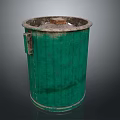 Green Striped Metal Trash Can for Durable Household Waste Management Use