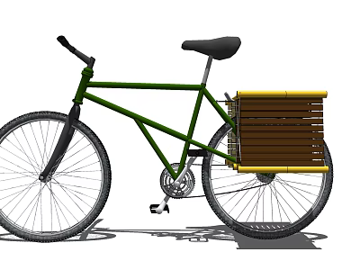 Green Bicycle with Rear Wooden Cargo Basket Yellow and Brown Accents Black Handlebar and Seat 3d model