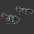 Game Movie Dinosaur Character With Open Mouth Blue Stripes And Sharp Teeth