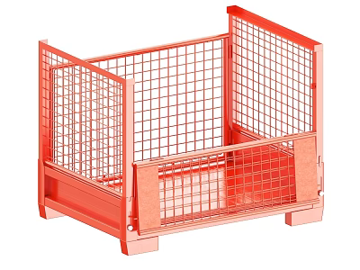 Orange Metal Mesh Industrial Storage Cage With Pallet Base For Logistics Handling 3d model