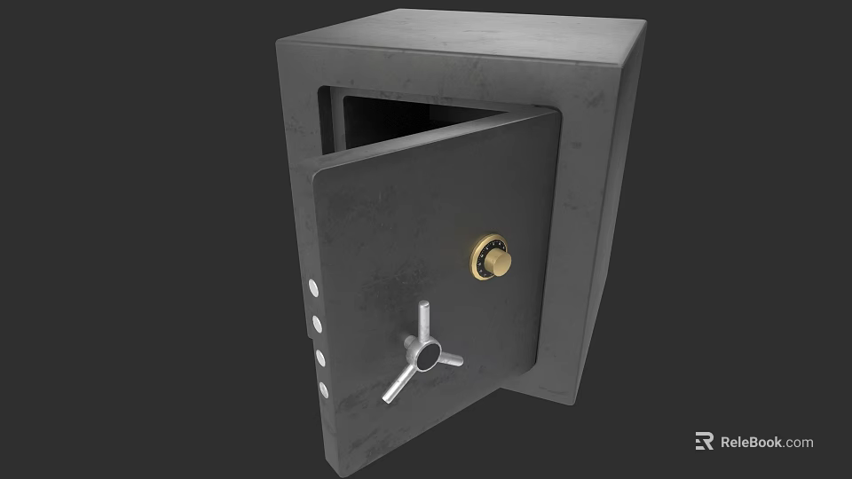 Sturdy Steel Safe With Open Door And Combination Lock Mechanism 3d model 