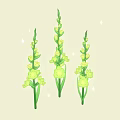 Cartoon Scene With Three Green Stemmed Plants Bearing Yellow Flowers And Sparkles