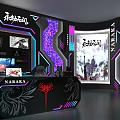 Gaming Themed Public Workspace with Neon Lights Multiple Screens and Gaming Chairs