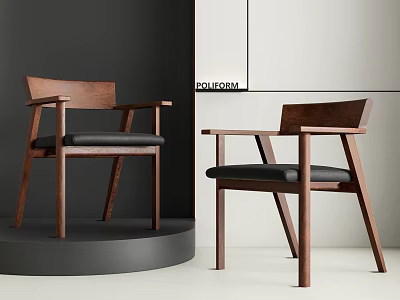 Modern Wooden Dining Chair With Black Cushion And Armrest Design 3d model