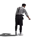 Man as waiter wearing white shirt black pants carrying tray with cups and plates
