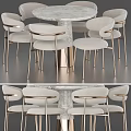 Elegant Modern Dining Table Set With Marble Top Upholstered Seats And Gold Metal Legs