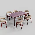 Modern Rectangular Wooden Dining Table Set with Six Upholstered Chairs Dark Legs 3d model