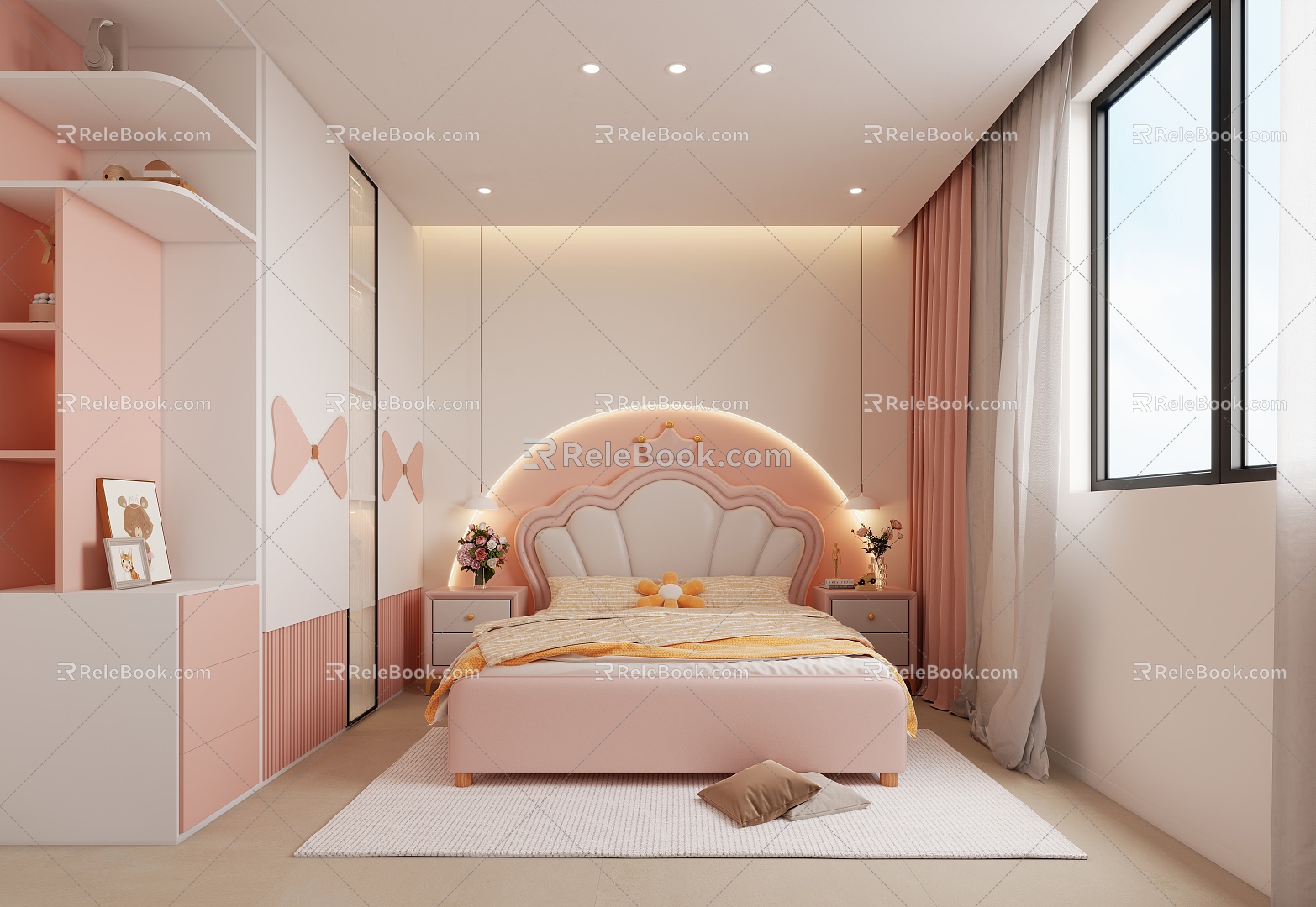 Girls Room Princess Room Children's Wardrobe Princess Bed 3d model