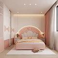 Pink Kids Room Interior With Curved Headboard Bed Bow Decorations And Soft Rug