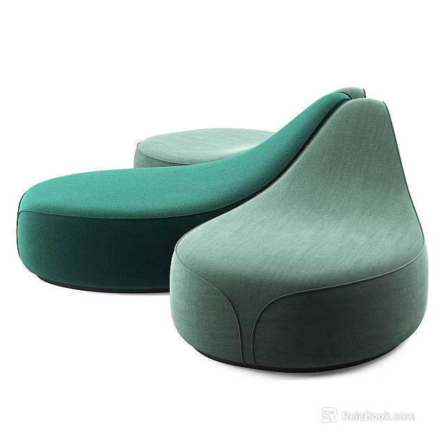 Modern Green Fabric Table And Chair Set With Curved Rounded Design 3d model 