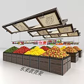 Various Fresh Colorful Fruits Neatly Displayed on Market Display Shelves