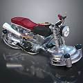 Custom Silver Motorcycle With Red Seat Black Handlebars And Metallic Engine Details