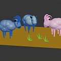 Cartoon Sheep Characters With White Body Black Horns Legs On Yellow Ground With Green Grass