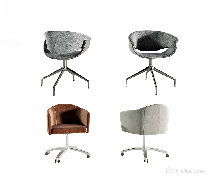 Modern Office Chair With Swivel Metal Base Multiple Colors Gray Brown Design 3d model 