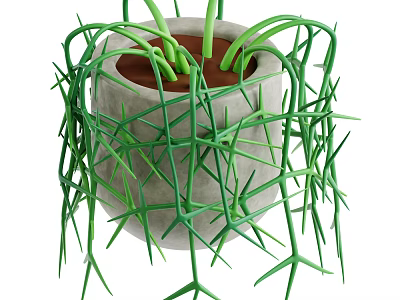 Hanging Plant With Green Long Trailing Stems In Gray Concrete Pot And Brown Soil 3d model