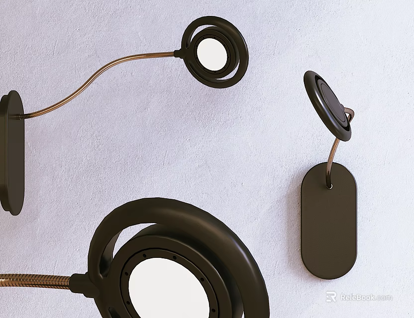 Modern Black Wall Lamps With Circular Rings And Curved Metal Brackets Design 3d model 