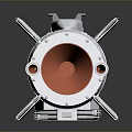 White Rocket Model With Blue Nose Cone And Orange Engine On Gray Background 3d model