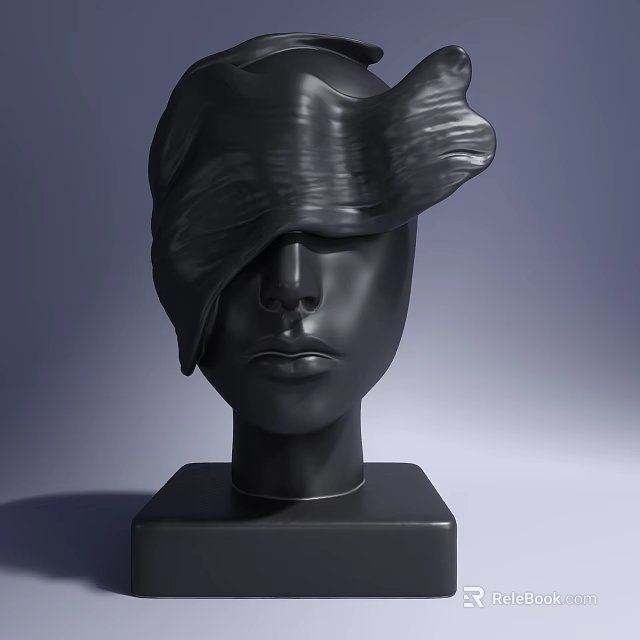 Artistic Black Doll Head With Wavy Sculptural Detail On Square Base 3d model 