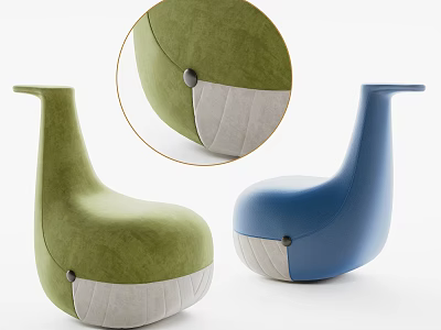 Modern Two Tone Single Accent Chair with Green Blue Upholstered Fabric Design 3d model