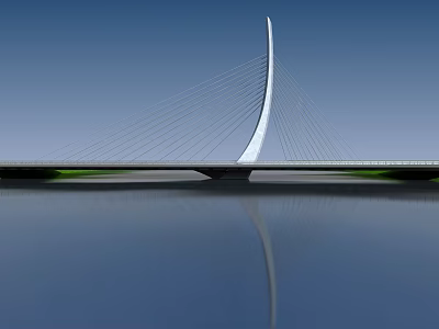 Modern Cable Stayed Bridge With Tall Pylon And Water Reflection 3d model
