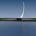 Modern Cable Stayed Bridge With Tall Pylon And Water Reflection 3d model