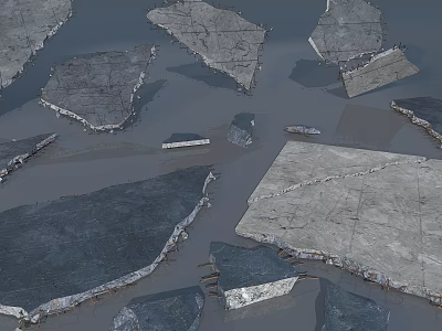 Natural Stone and Wood Pieces Scattered on Ground with Textured Surfaces 3d model
