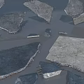 Natural Stone and Wood Pieces Scattered on Ground with Textured Surfaces