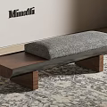 Modern Bed Bench with Gray Padded Cushion and Wooden Legs on Area Rug 3d model
