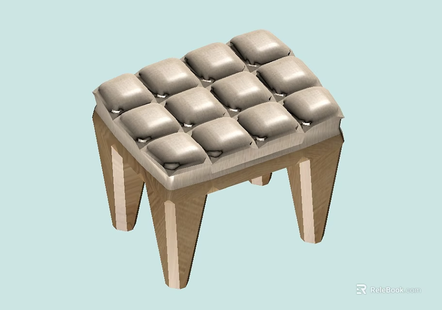 Stylish Square Ottoman with Tufted Padded Seat and Wooden Legs for Home Decor 3d model 