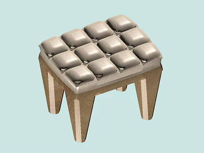 Stylish Square Ottoman with Tufted Padded Seat and Wooden Legs for Home Decor 3d model