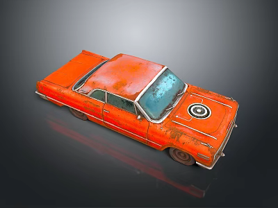 Orange Vintage Rusty Old Car with Classic Design and Weathered Exterior 3d model