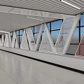 Modern Exhibition Hall With Triangular Display Windows Glass Curtain Walls And Linear Ceiling Lights 3d model