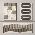 Modern Wall Decor with Geometric Square Panels and Wavy Striped Wooden Designs