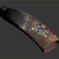 Unique Handcrafted Decorative Horn with Colorful Patterns and Orange Interior