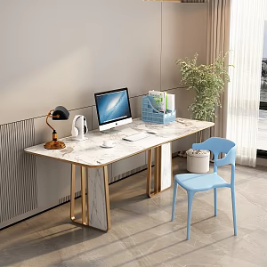 desk plastic chair horn chair 3d model