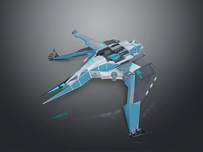 Futuristic Spaceship 3D Model With Blue Glowing Accents And Aerodynamic Design 3d model