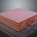 Brown Leather Square Box With Metal Clasps And Stitched Handle Design