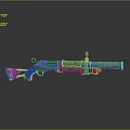 Vintage Shotgun With Blue Green Brown Design Wooden Handle And Metal Barrel On Black Background
