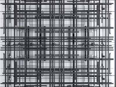 Interconnected Industrial Metal Pipes Forming Grid Structure With Black Steel Frames And Crossed Design 3d model