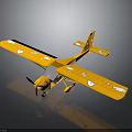 Space Themed Yellow Toy Airplane with Cloud Patterns on Wings and Cartoon Character