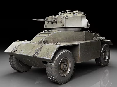 Wheeled Armored Military Tank With Turret Cannon And Large Heavy Tires Design 3d model