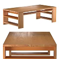 Modern Wooden Dining Table Featuring Natural Wood Grain And Functional Shelves