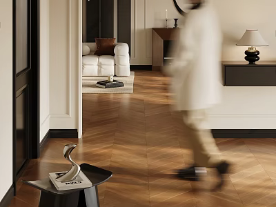 Modern Foyer Hallway Interior With Herringbone Flooring And Minimalist Decor 3d model