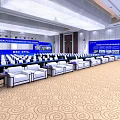 Spacious Conference Hall With Rows Of Seats Stage Blue Screens And Banners